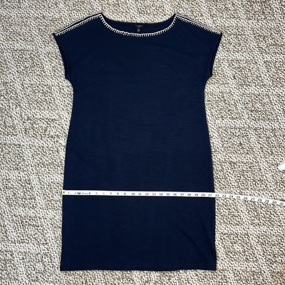 TALBOTS BUNDLE DRESS AND WRISTLET NAVY BLUE WHITE STITCH SHEATH SIZE LP - Picture 12 of 16